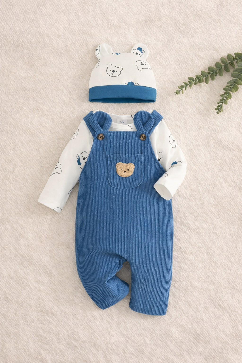 Little Bear Corduroy Dungaree Set (Blue)