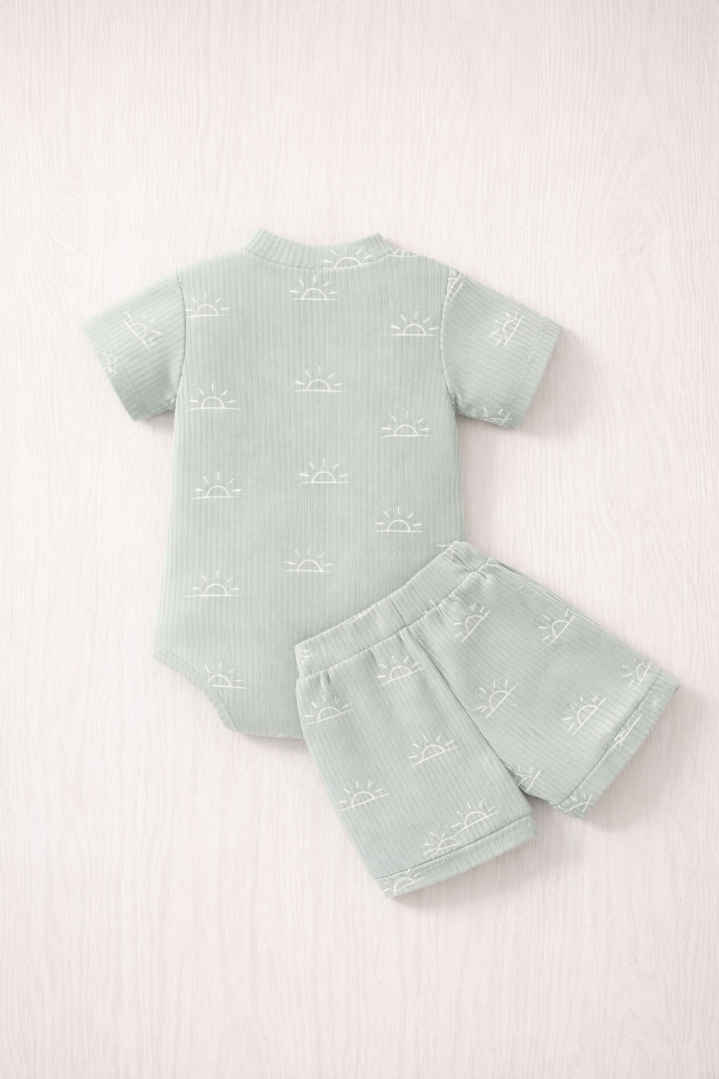Sage Green Sun Print Romper & Shorts Set