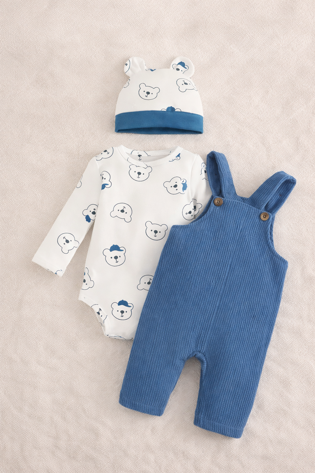 Little Bear Corduroy Dungaree Set (Blue)