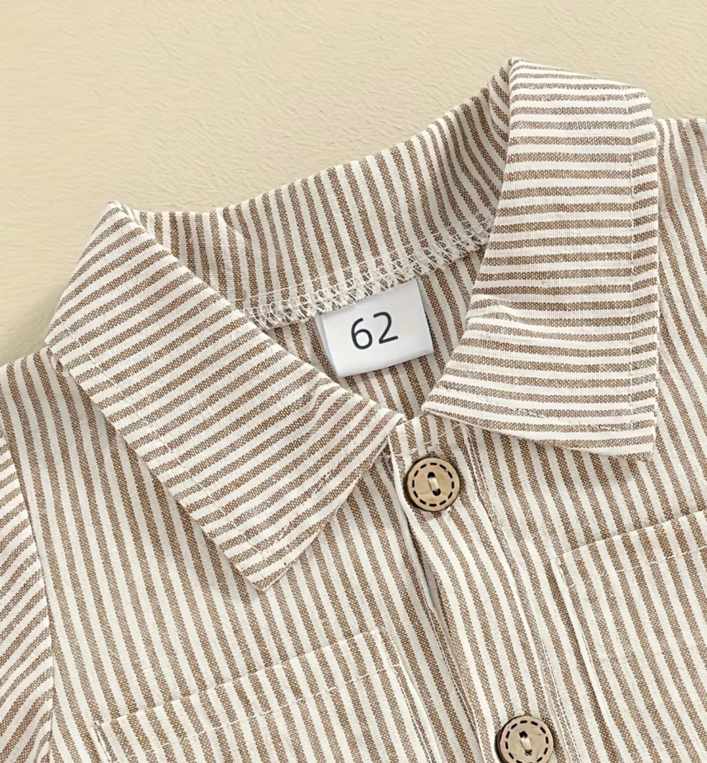 Classic Striped Button-Up Short Sleeve Romper