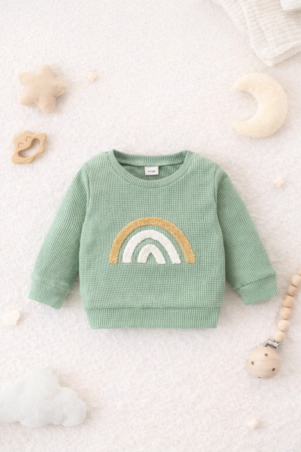 Green Rainbow Waffle Knit Sweatshirt