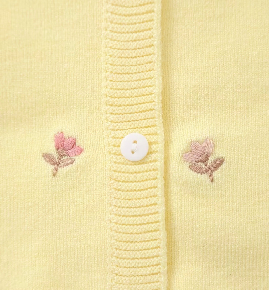 Pastel Yellow Floral Knit Cardigan