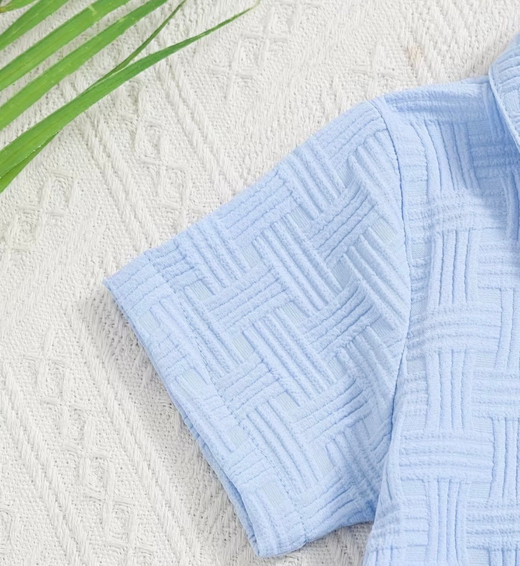 Sky Blue Button-Up Romper