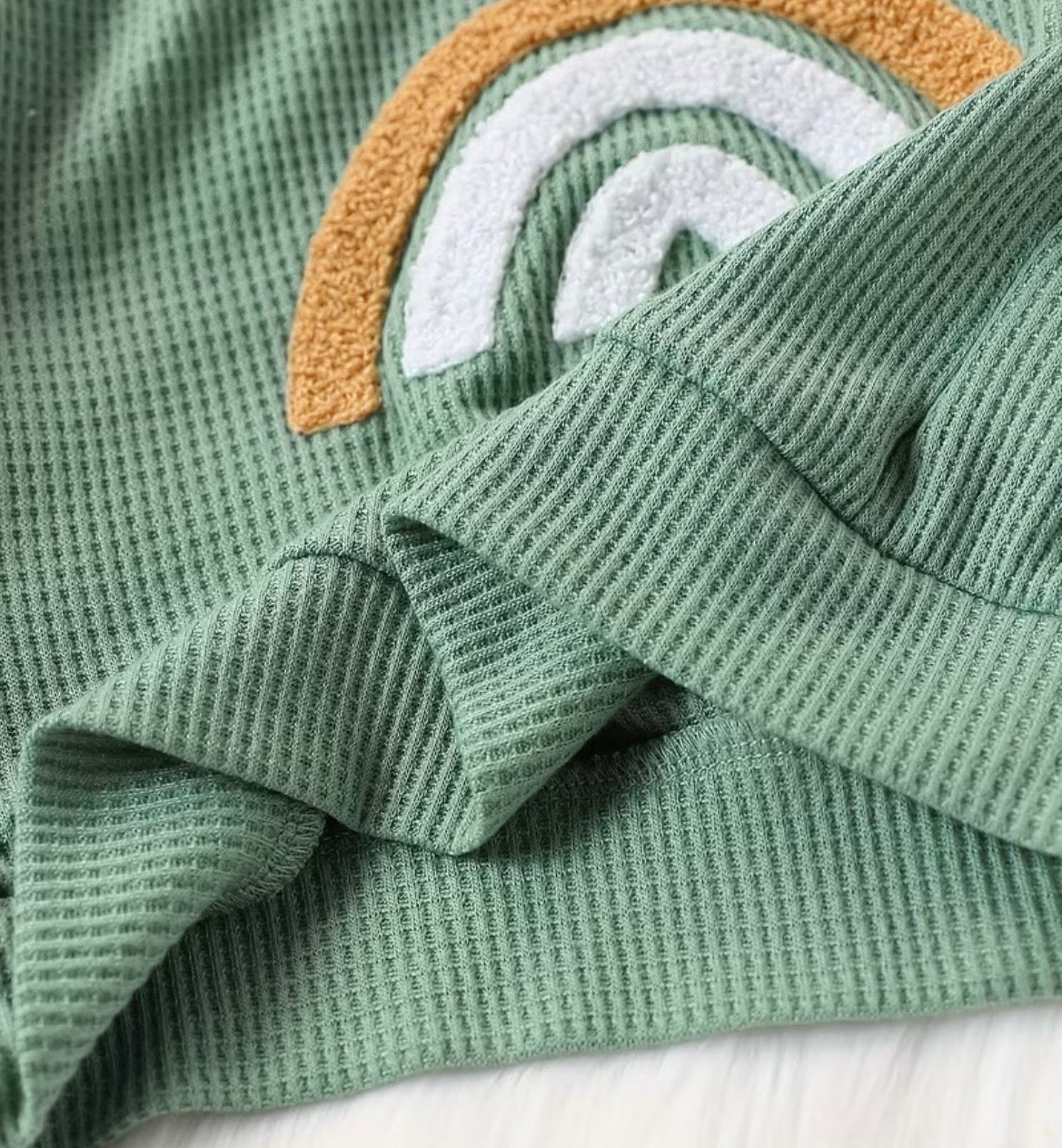 Green Rainbow Waffle Knit Sweatshirt