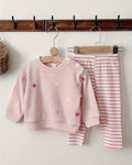 Pink Floral Sweatshirt & Striped Leggings Set
