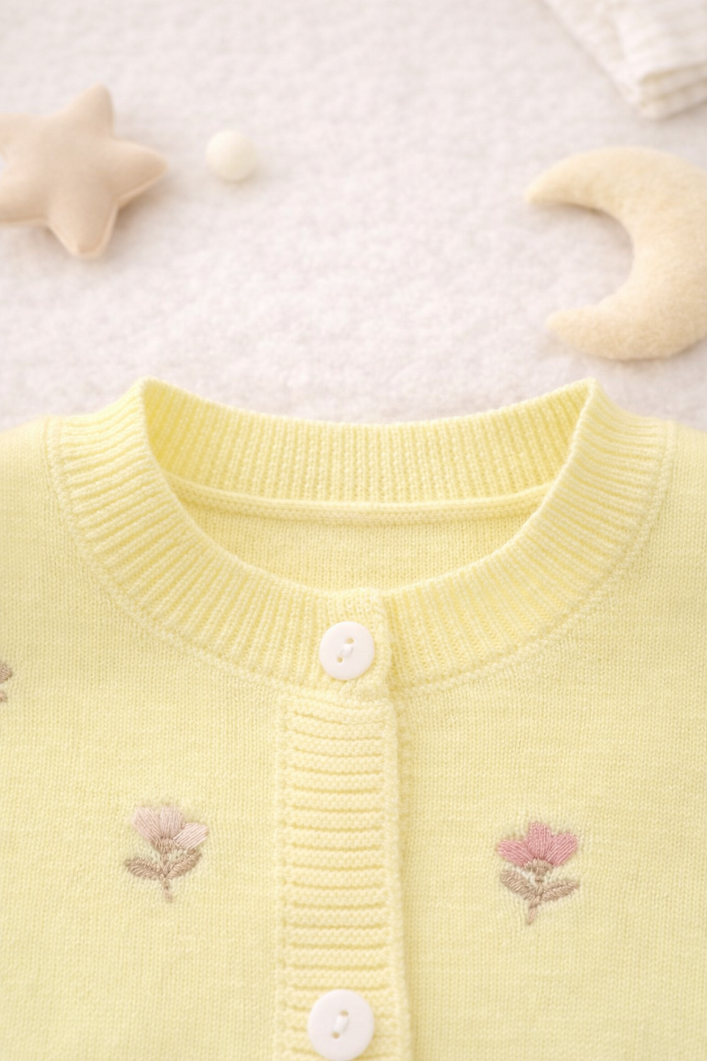 Pastel Yellow Floral Knit Cardigan