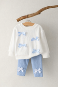 Blue Bow Sweatshirt & Leggings Set