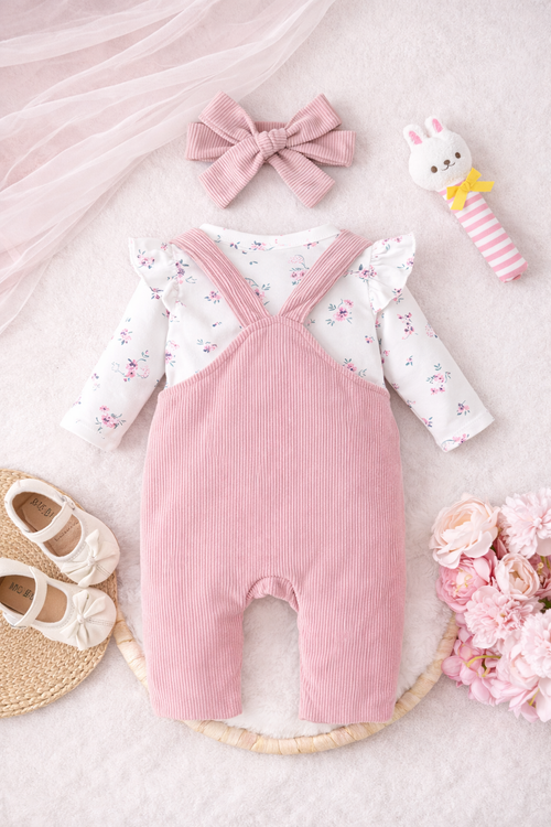 Blush Bunny Corduroy Dungaree Set