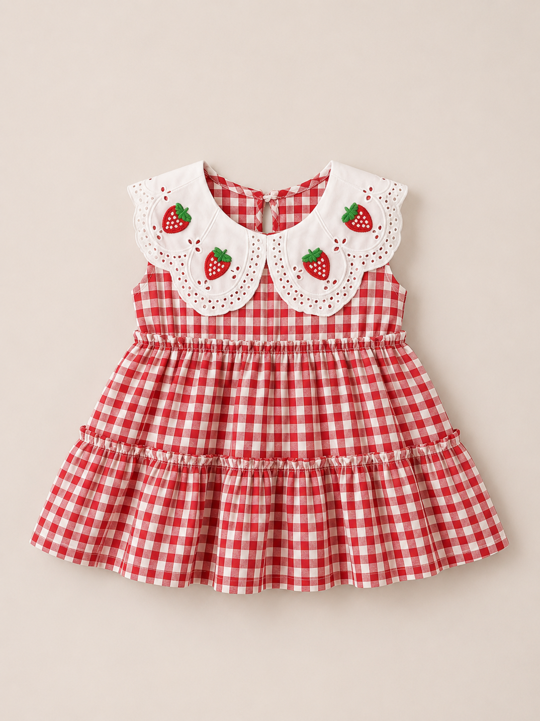 Strawberry Gingham Summer Dress - Blue