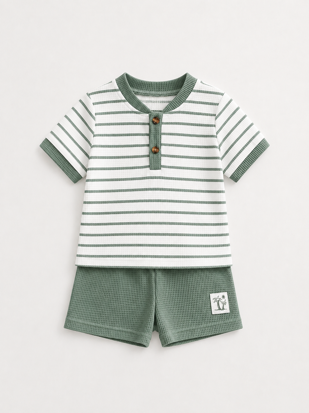 Stripe Waffle Knit Shorts Set