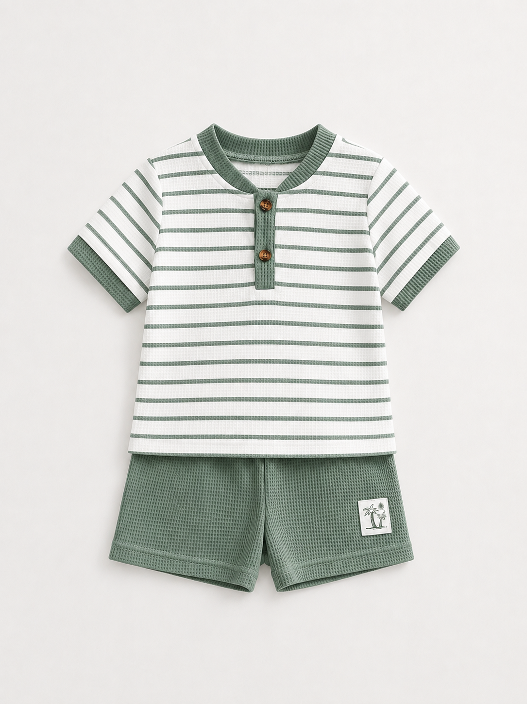Stripe Waffle Knit Shorts Set