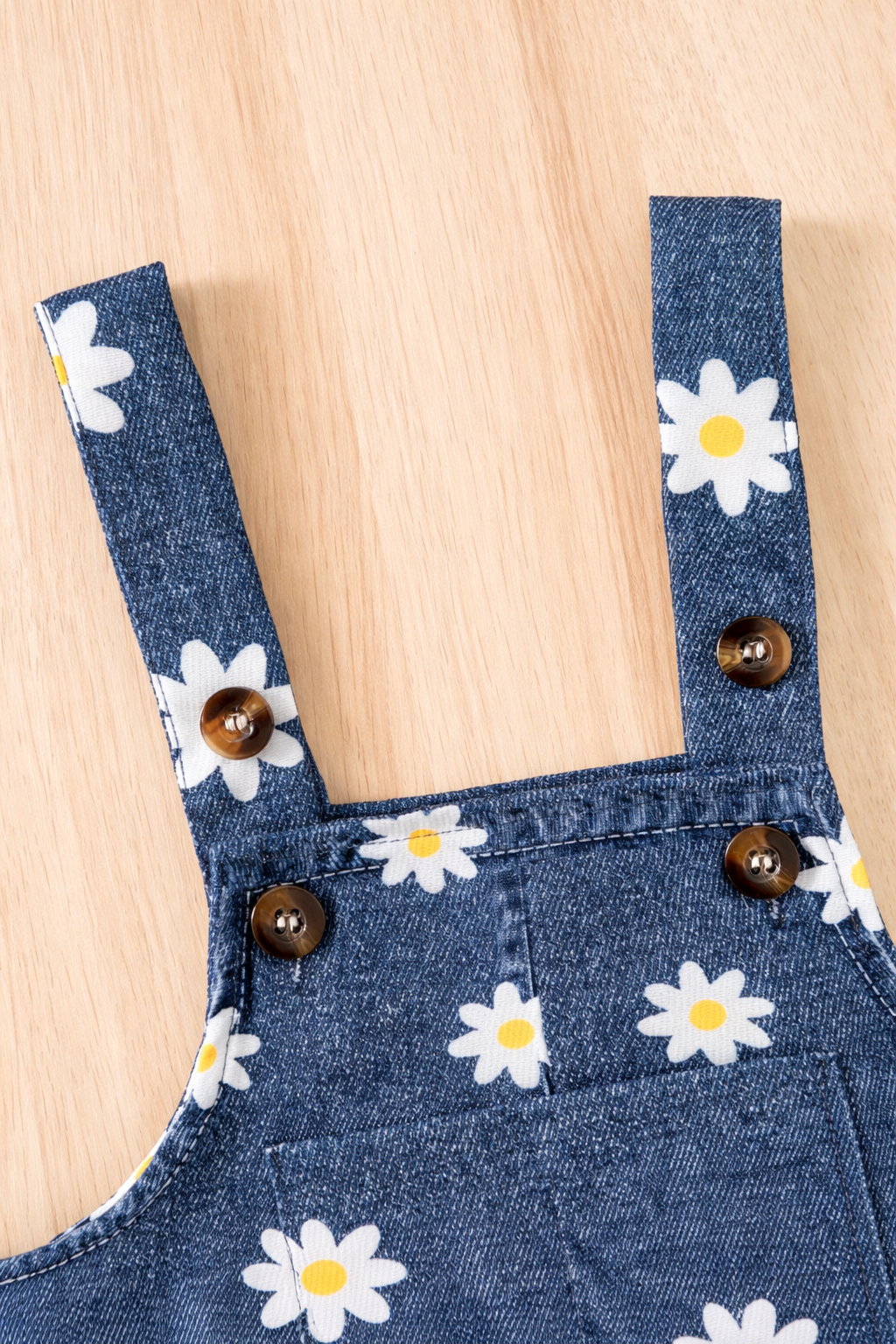 Daisy Print Denim Overalls & White Puff Sleeve Top Set