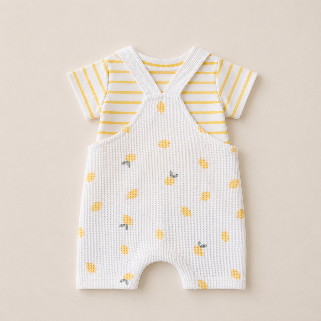 Lemon Waffle Dungaree Set