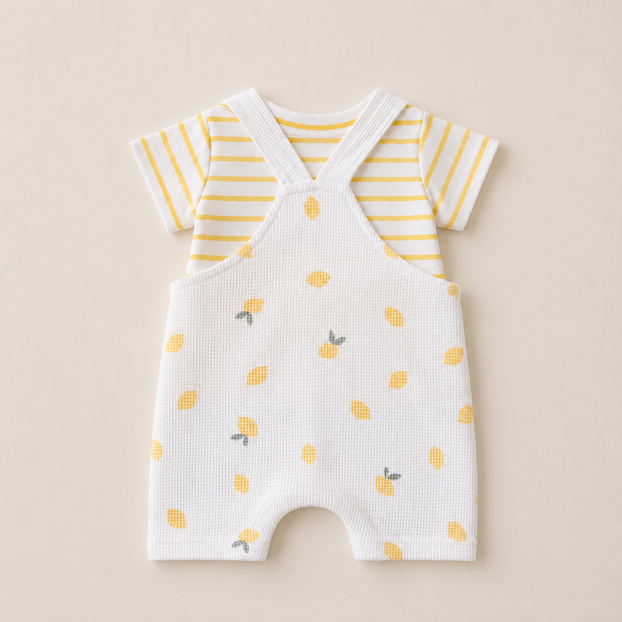 Lemon Waffle Dungaree Set