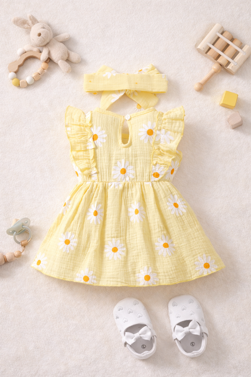 Yellow Daisy Print Dress with Matching Headband