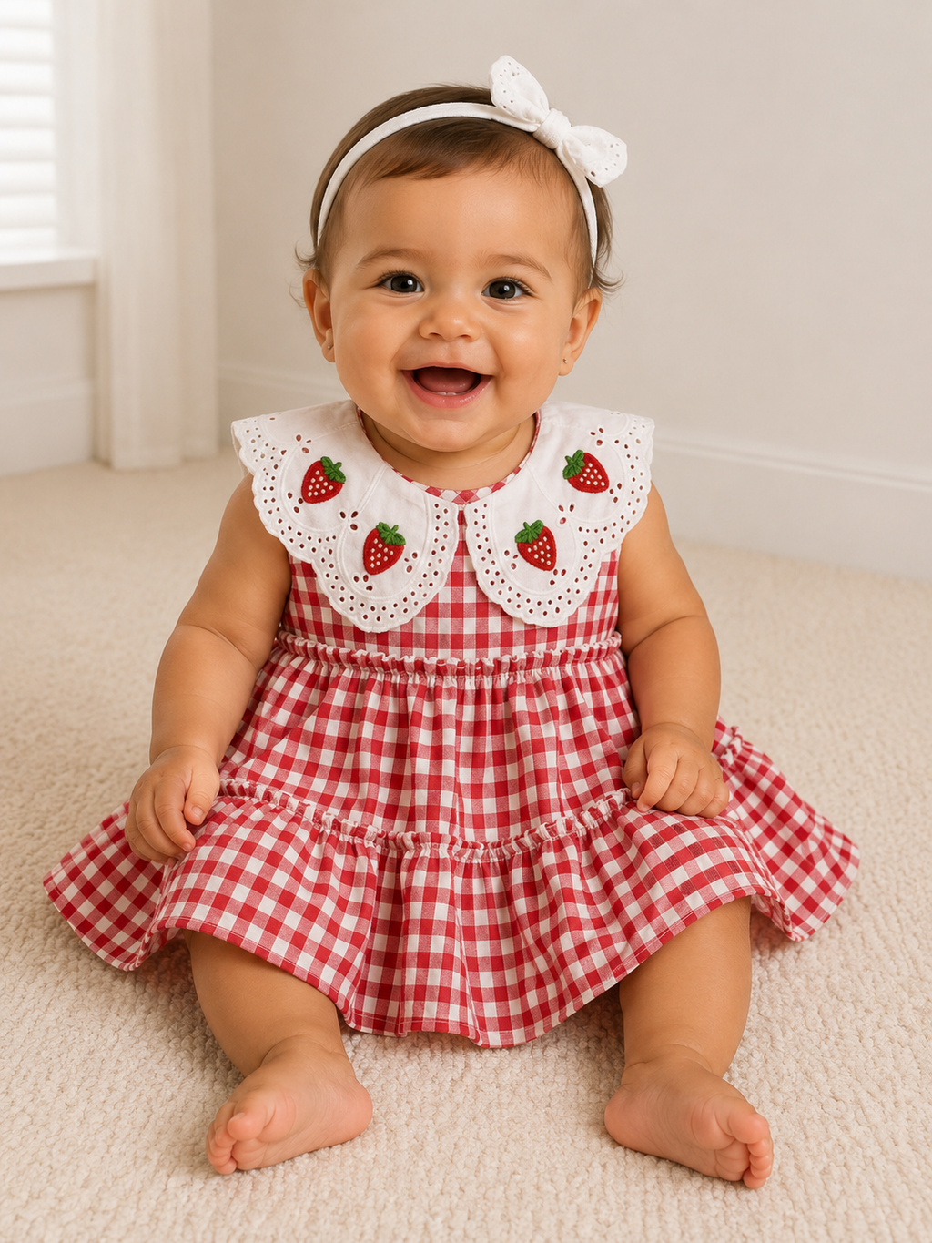 Strawberry Gingham Summer Dress - Blue