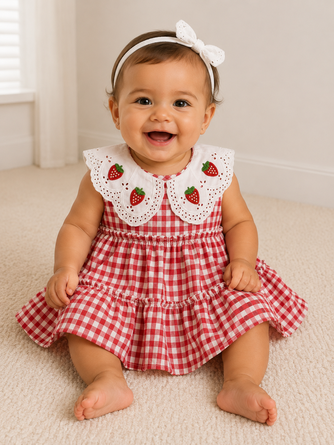 Strawberry Gingham Summer Dress - Red
