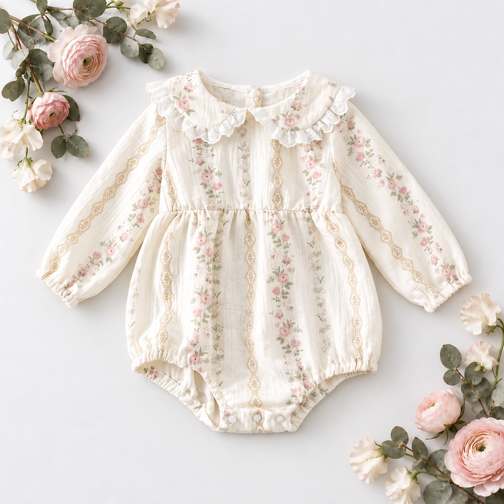 Vintage Floral Lace Romper
