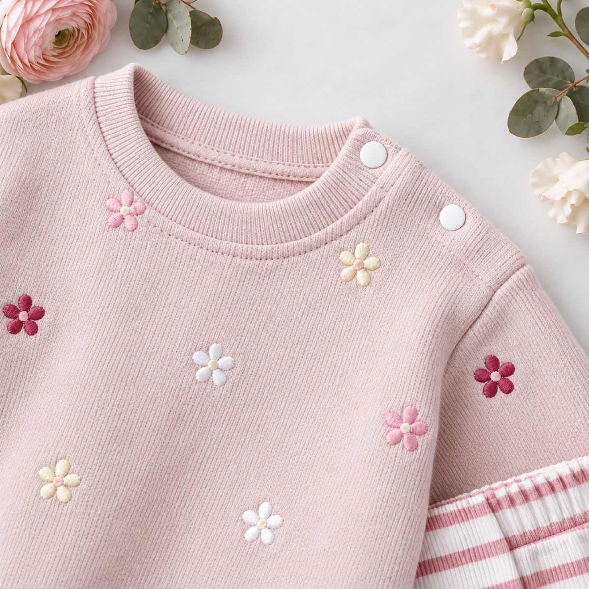 Pink Floral Sweatshirt & Striped Leggings Set