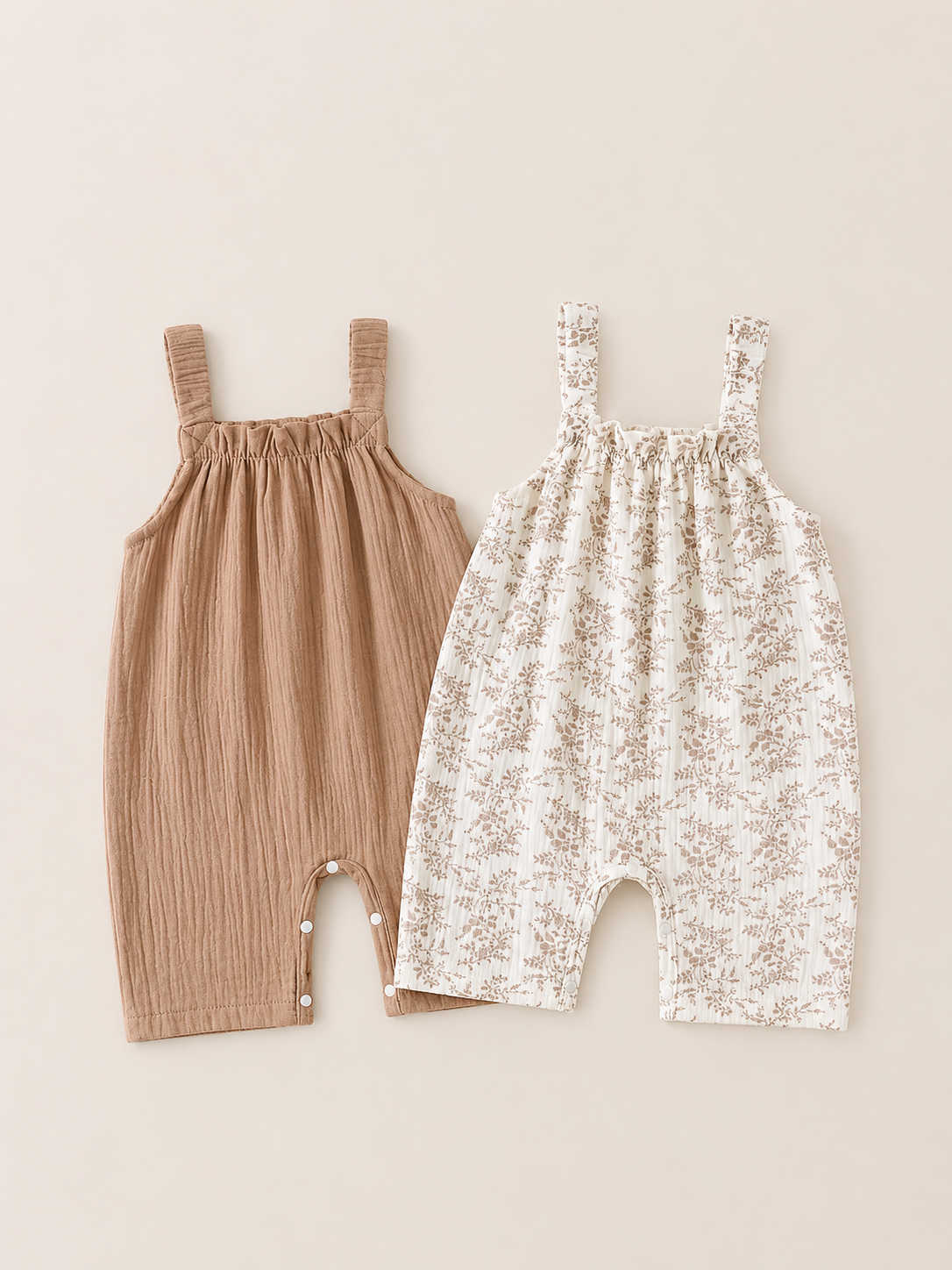 Neutral Muslin Romper 2-Pack – Beige & Floral
