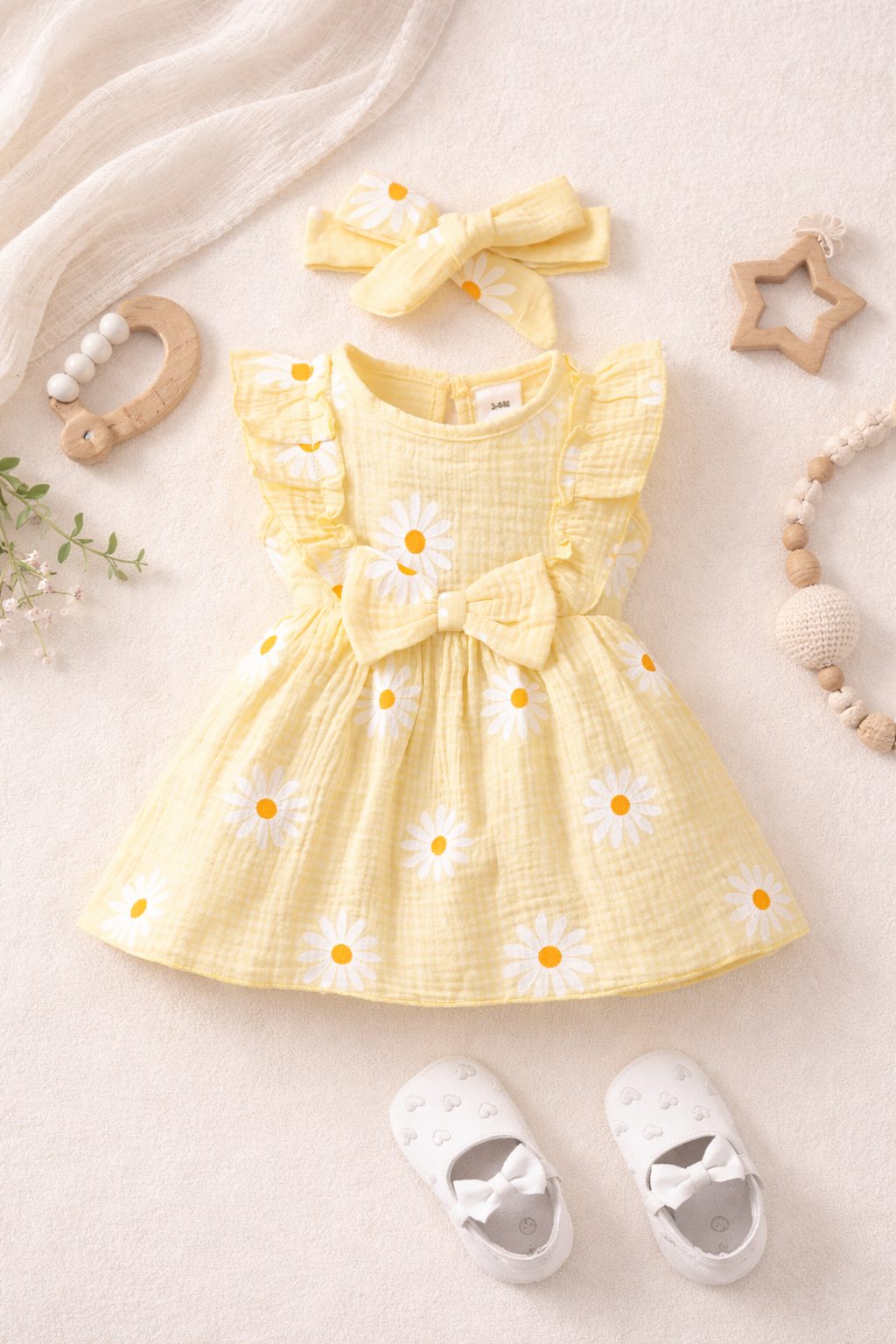 Yellow Daisy Print Dress with Matching Headband