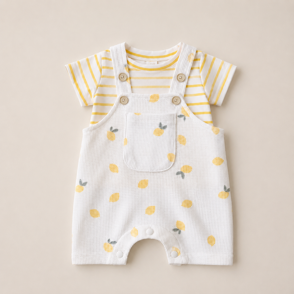 Lemon Waffle Dungaree Set