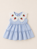 Strawberry Gingham Summer Dress - Blue