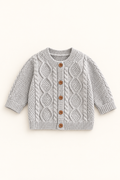 Grey Cable-Knit Cotton Cardigan