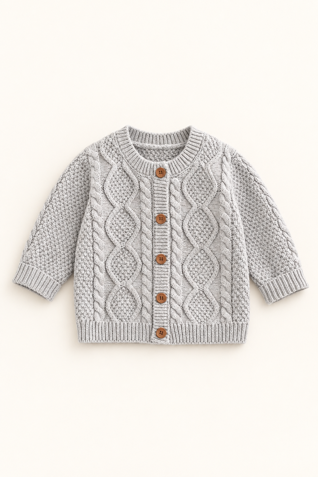 Grey Cable-Knit Cotton Cardigan