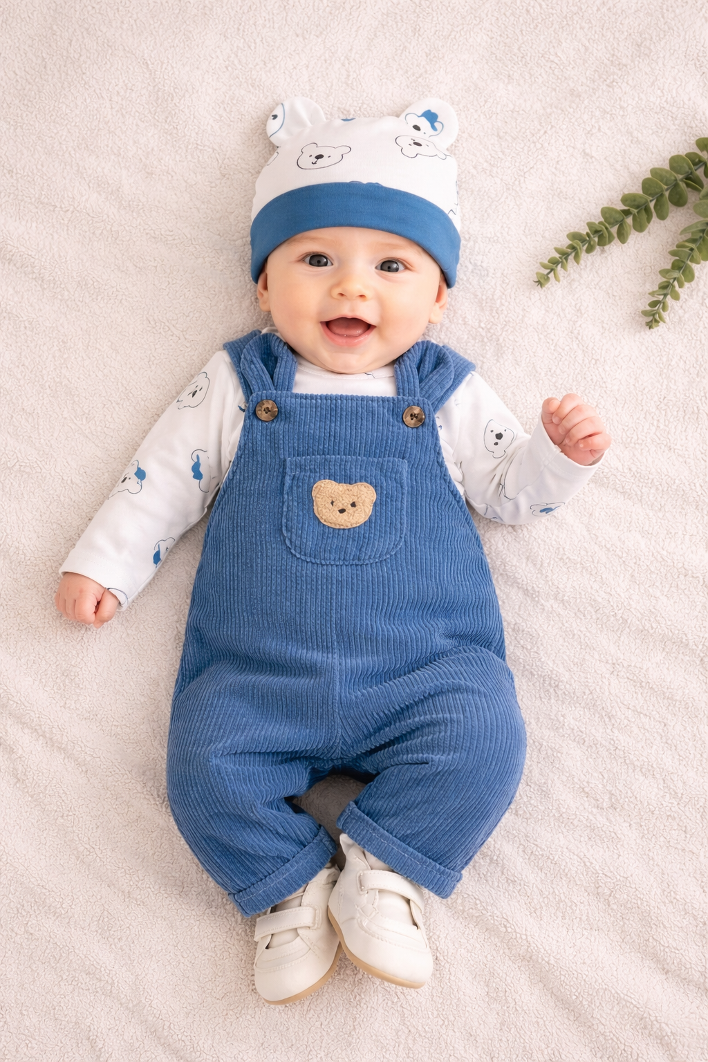 Little Bear Corduroy Dungaree Set (Blue)