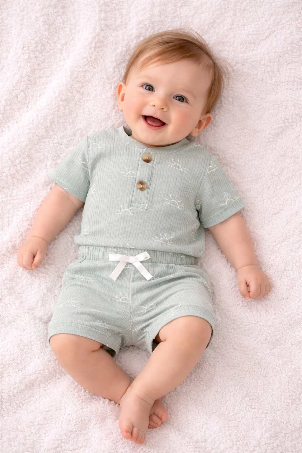 Sage Green Sun Print Romper & Shorts Set