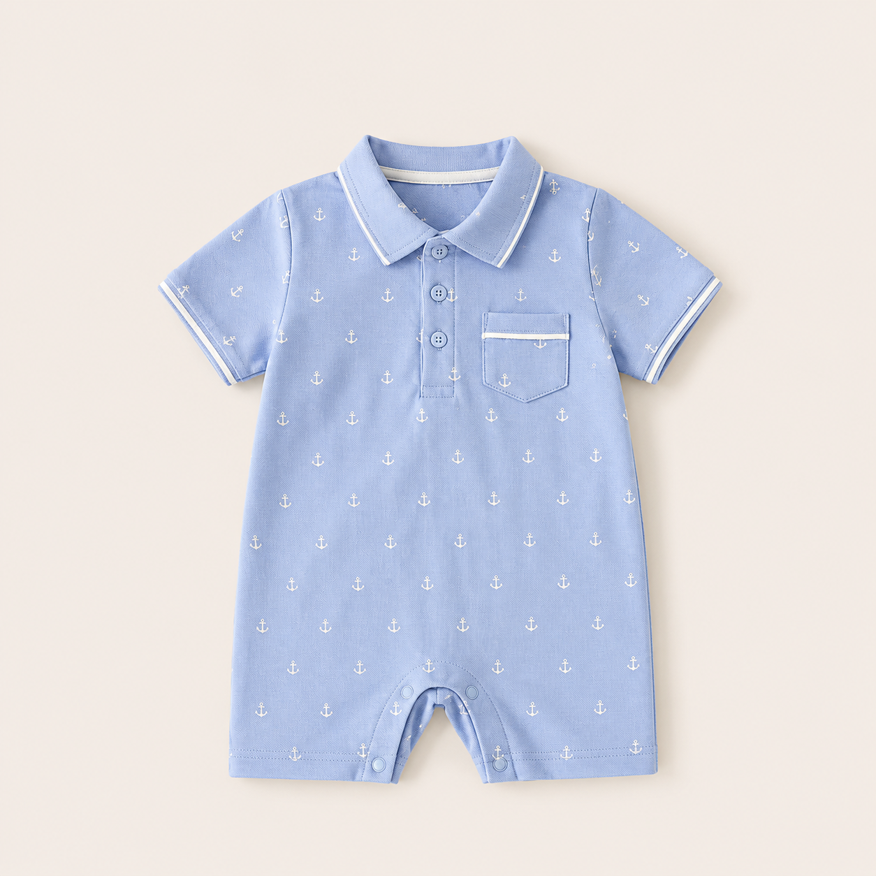 Sail Away Polo Romper – Sky Blue