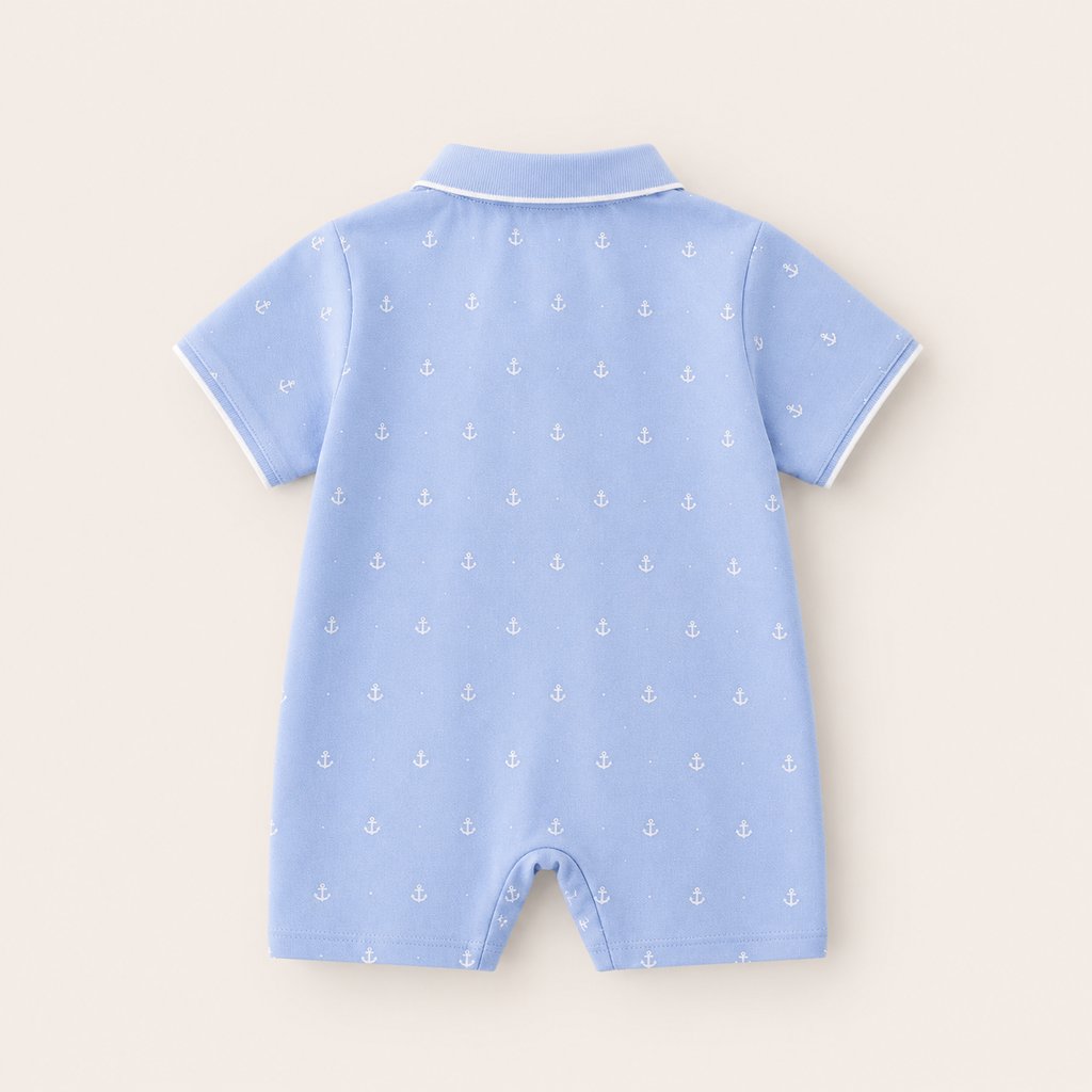 Sail Away Polo Romper – Sky Blue