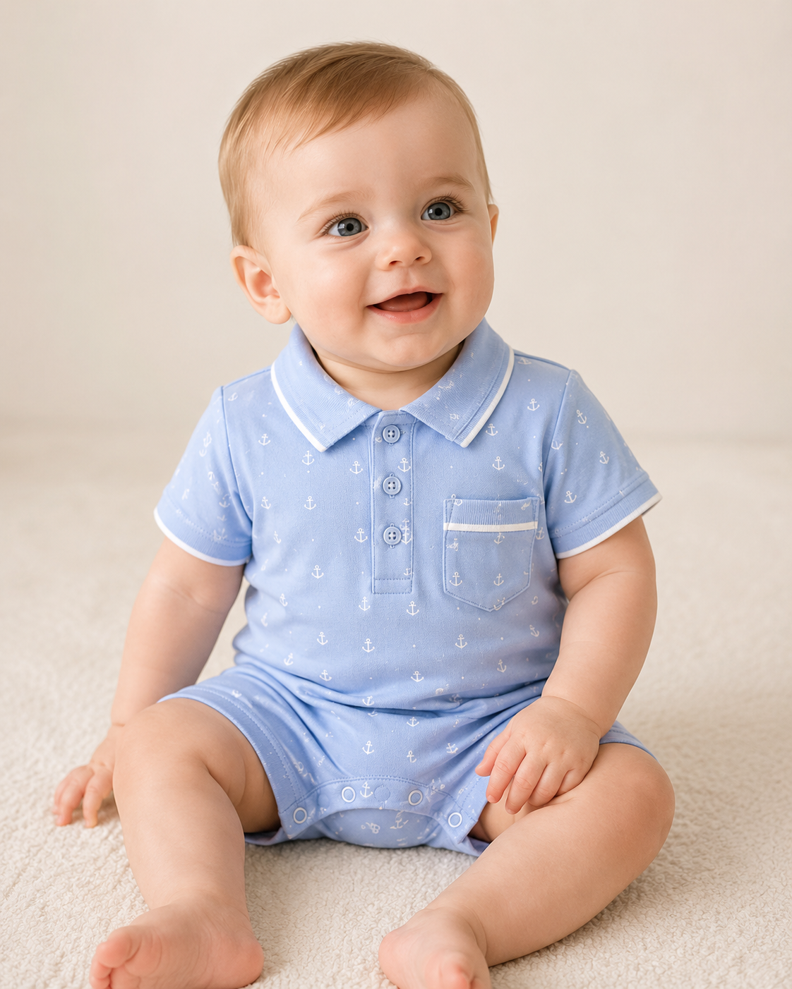 Sail Away Polo Romper – Sky Blue