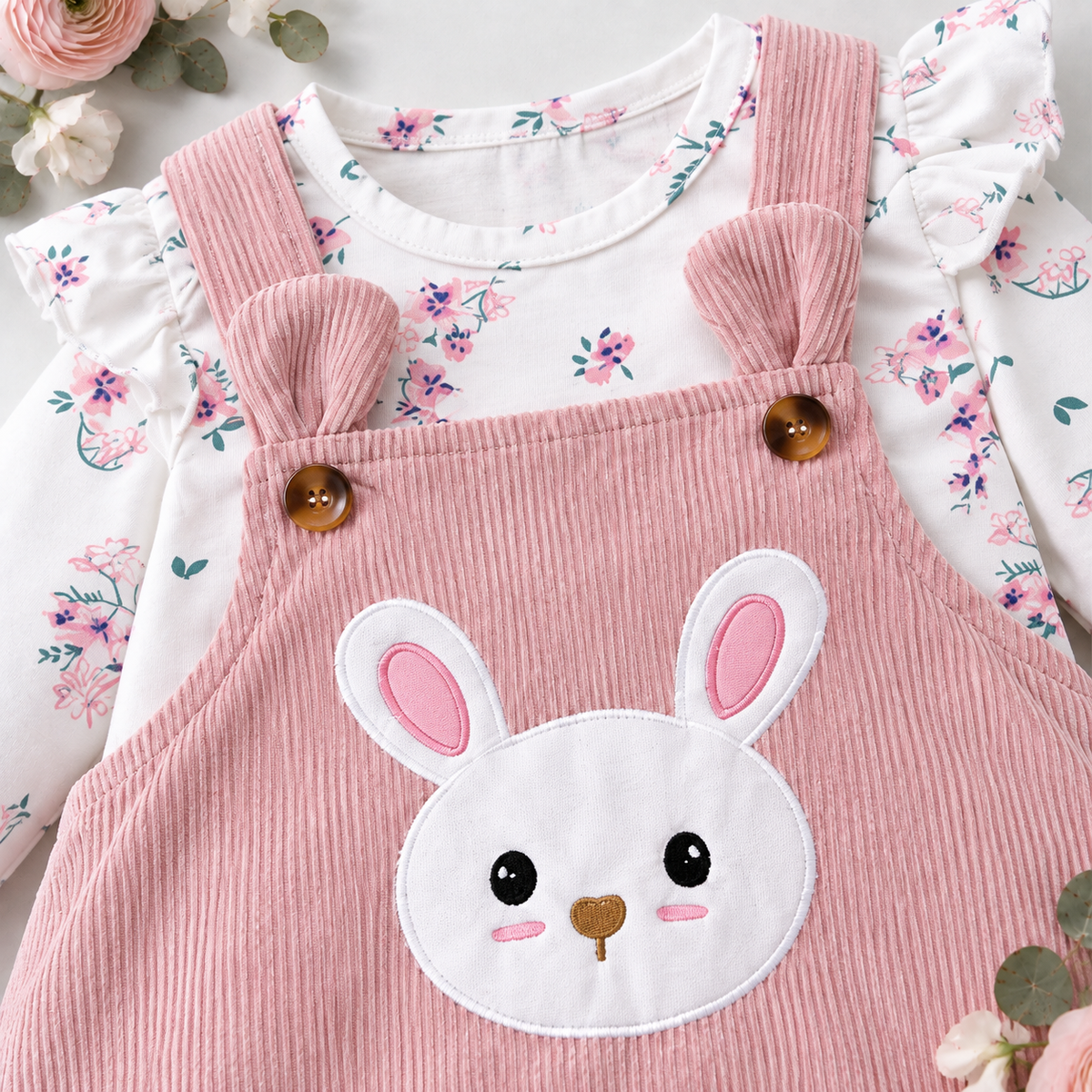 Blush Bunny Corduroy Dungaree Set